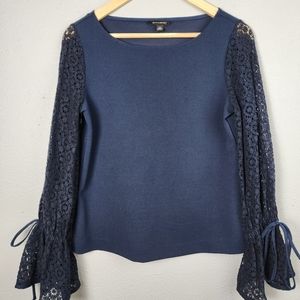 Banana republic navy top with lace sleeves
